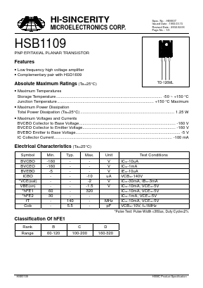 HSB1109 Datasheet PDF Hi-Sincerity Microelectronics