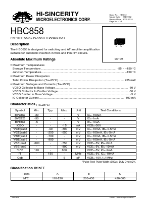 HBC858 Datasheet PDF Hi-Sincerity Microelectronics