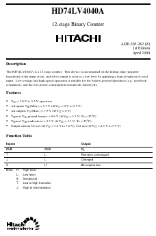 HD74LV4040A Datasheet PDF Hitachi -> Renesas Electronics