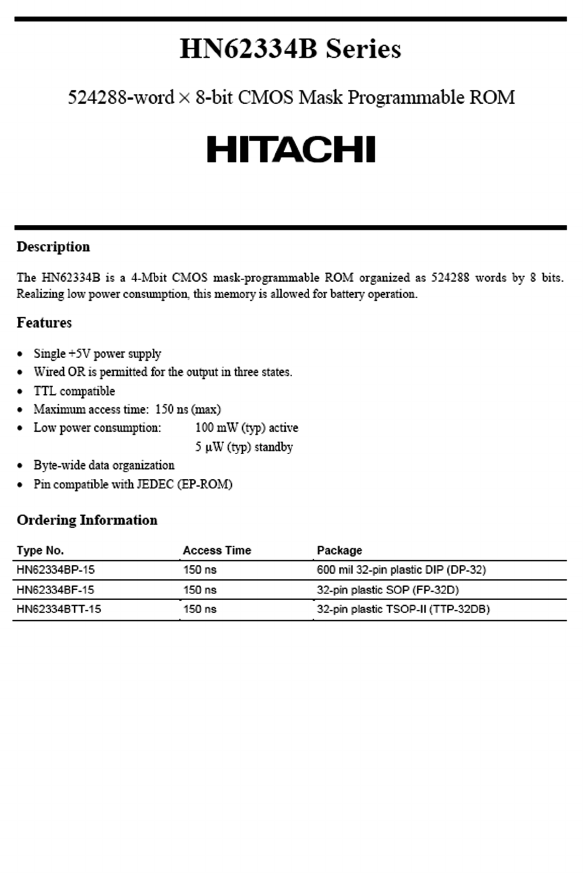 HN62334BP-15 Datasheet PDF Hitachi -> Renesas Electronics