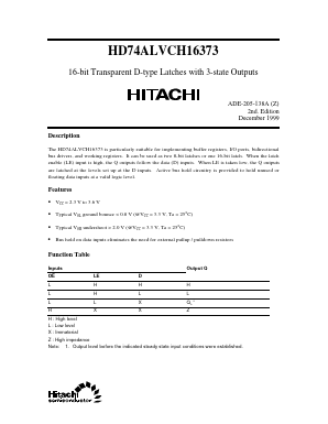HD74ALVCH16373 Datasheet PDF Hitachi -> Renesas Electronics
