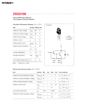 D2108 Datasheet PDF Hitachi -> Renesas Electronics