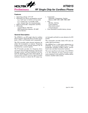 HT9015 Datasheet PDF Holtek Semiconductor