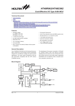 HT48R062 Datasheet PDF Holtek Semiconductor