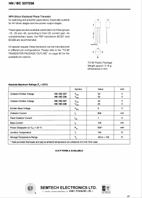 BC337-25 Datasheet PDF Honey Technology