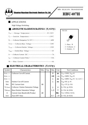 HBU407H Datasheet PDF Shantou Huashan Electronic Devices