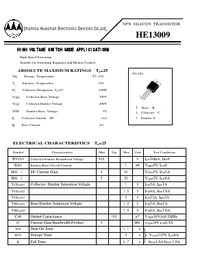 E13009 Datasheet PDF Shantou Huashan Electronic Devices