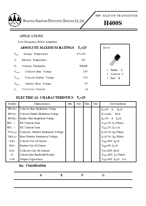 H400S Datasheet PDF Shantou Huashan Electronic Devices