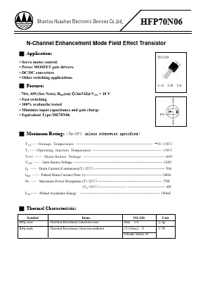 HFP70N06 Datasheet PDF Shantou Huashan Electronic Devices