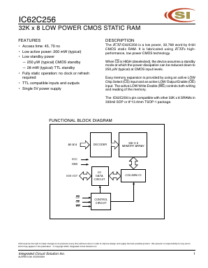 IC62C256 Datasheet PDF Integrated Circuit Solution Inc
