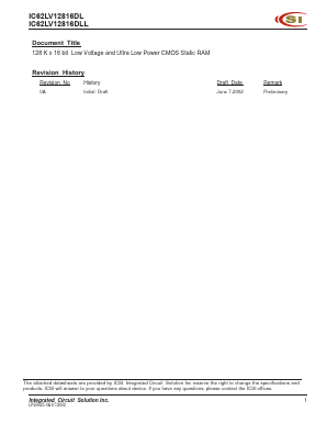 IC62LV12816DLL Datasheet PDF Integrated Circuit Solution Inc