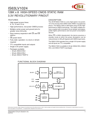 IS63LV1024-15KI Datasheet PDF Integrated Circuit Solution Inc