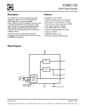 ICS651-03 Datasheet PDF Integrated Circuit Systems