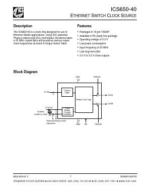 ICS650-40 Datasheet PDF Integrated Circuit Systems