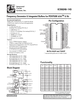 ICS9248YF-143-T Datasheet PDF Integrated Circuit Systems