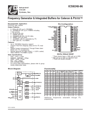 ICS9248YF-96LF-T Datasheet PDF Integrated Circuit Systems