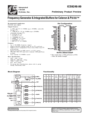 ICS9248YF-99 Datasheet PDF Integrated Circuit Systems