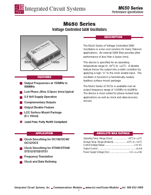 M650 Datasheet PDF Integrated Circuit Systems