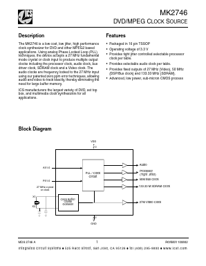 MK2746GT Datasheet PDF Integrated Circuit Systems