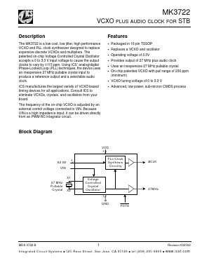 MK3722GTR Datasheet PDF Integrated Circuit Systems