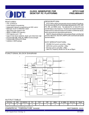 IDTCV104BPV Datasheet PDF Integrated Device Technology