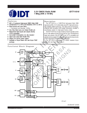 IDT71V016S20PH Datasheet PDF Integrated Device Technology