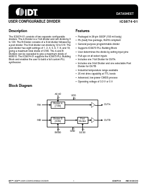 674R-01LF Datasheet PDF Integrated Device Technology