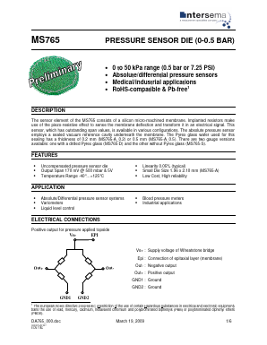 MS765 Datasheet PDF Intersema Sensoric SA