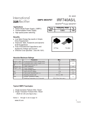 IRF740AS Datasheet PDF International Rectifier