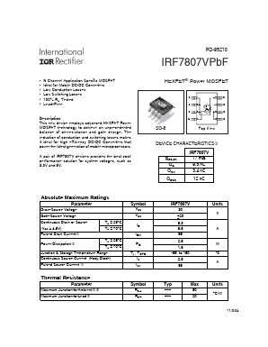 IRF7807VPBF Datasheet PDF International Rectifier
