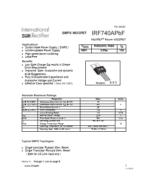 IRF740APBF Datasheet PDF International Rectifier