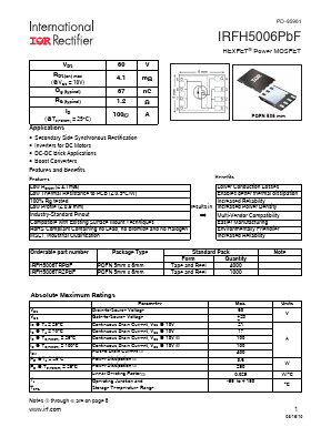 IRFH5006TR2PBF Datasheet PDF International Rectifier