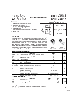 IRFR4105ZPBF Datasheet PDF International Rectifier