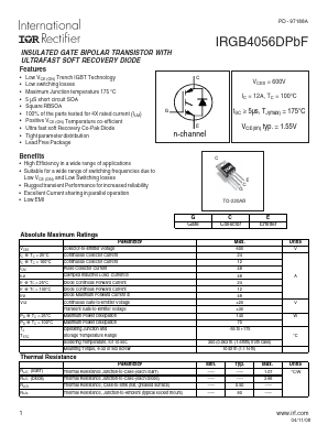 IRGB4056DPBF Datasheet PDF International Rectifier