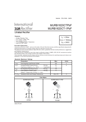 MURB1620CTTRRPBF Datasheet PDF International Rectifier