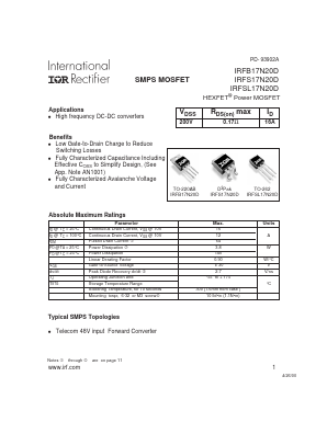 IRFB17N20D Datasheet PDF International Rectifier