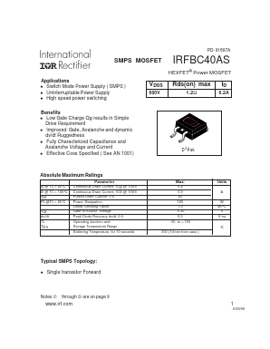 IRFBC40AS Datasheet PDF International Rectifier