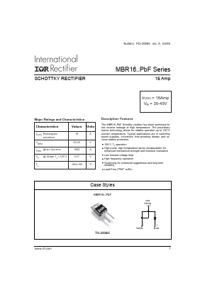 MBR1645PBF Datasheet PDF International Rectifier
