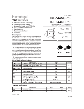 IRFZ44NSTRRPBF Datasheet PDF International Rectifier