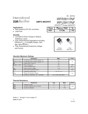 IRFR3911PBF Datasheet PDF International Rectifier