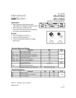 IRLR7843 Datasheet PDF International Rectifier