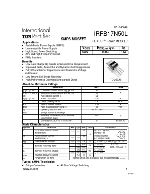 IRFB17N50L Datasheet PDF International Rectifier