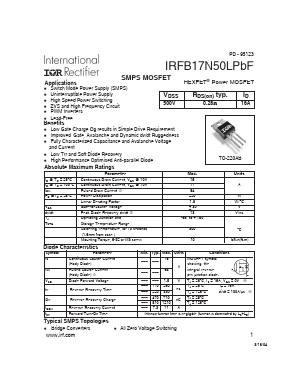 IRFB17N50LPBF Datasheet PDF International Rectifier