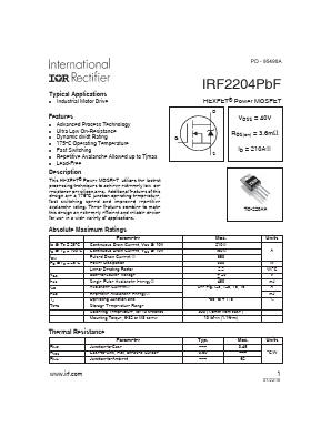 IRF2204PBF Datasheet PDF International Rectifier