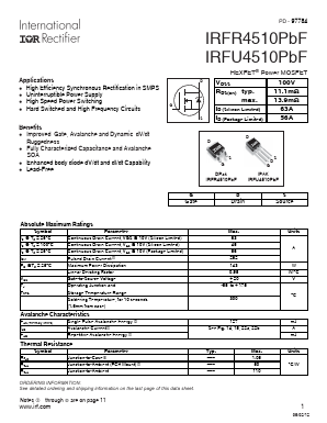 IRFU4510PBF Datasheet PDF International Rectifier