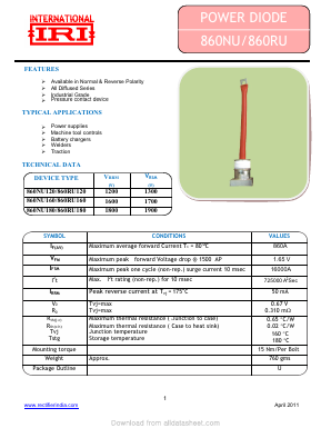 860NU120 Datasheet PDF Insel Rectifier India Pvt. Ltd.