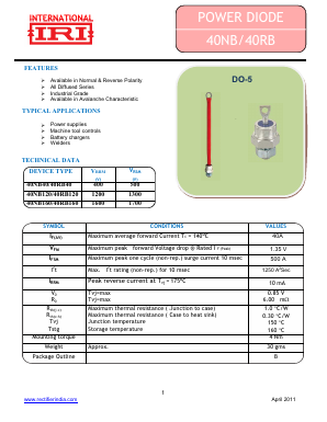 40RB160 Datasheet PDF Insel Rectifier India Pvt. Ltd.