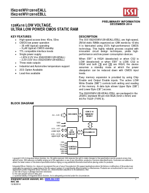 IS62WV12816EALL Datasheet PDF Integrated Silicon Solution