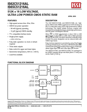 IS62C51216AL-55TLI Datasheet PDF Integrated Silicon Solution
