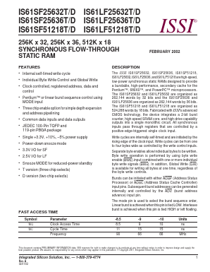 IS61LF25632D-10TQI Datasheet PDF Integrated Silicon Solution